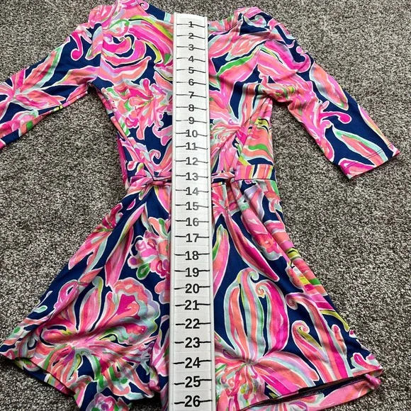 Lilly Pulitzer Romper Womens XS Navy Pink Floral Tie Waist Short Sleeve - Picture 3 of 7